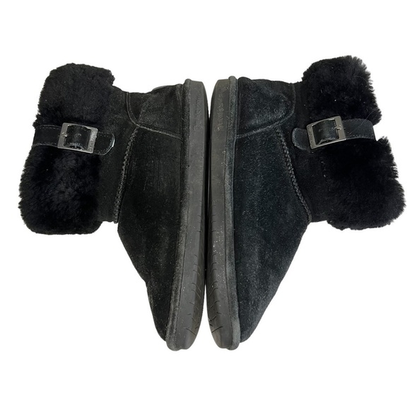 Bearpaw Abby Suede Ankle Bootie with Sheepskin Collar Black Size 9 - Picture 6 of 9